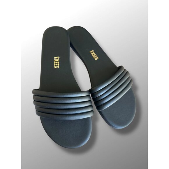 TKEES Serena Black Leather Slide Slip-on Sandals Women’s Size 8 EU 39 Minimalist - Picture 6 of 8